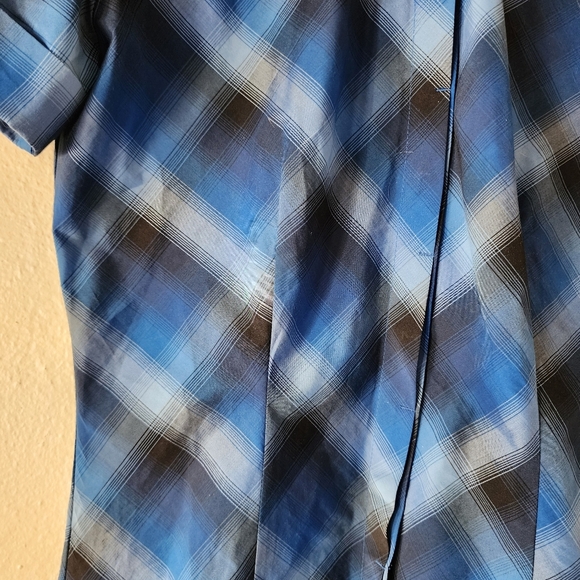 NEW YORK & COMPANY Stretch Blue Navy Plaid Button Up Short Sleeve Blouse Size XS - Picture 8 of 17